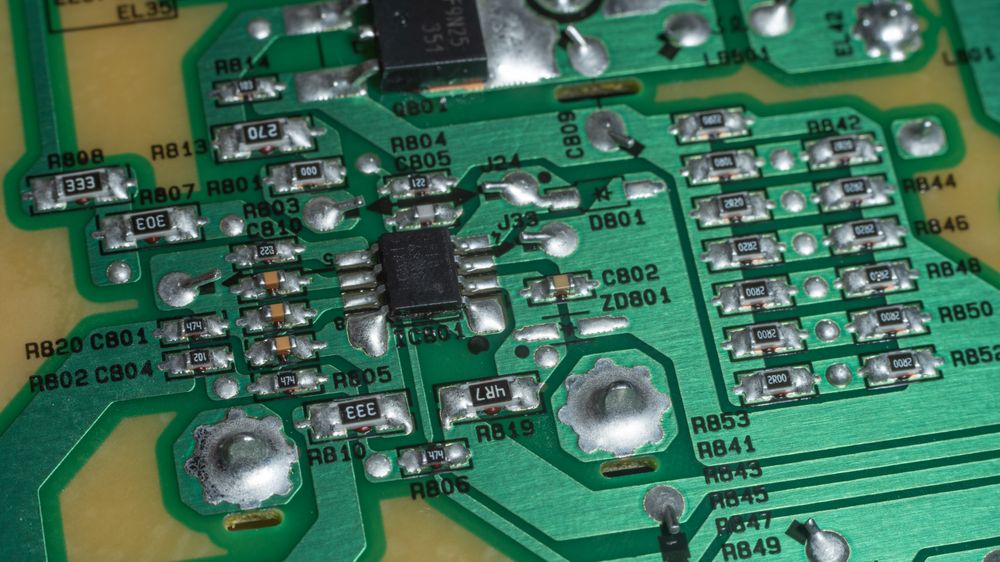 Close-up of a green printed circuit board